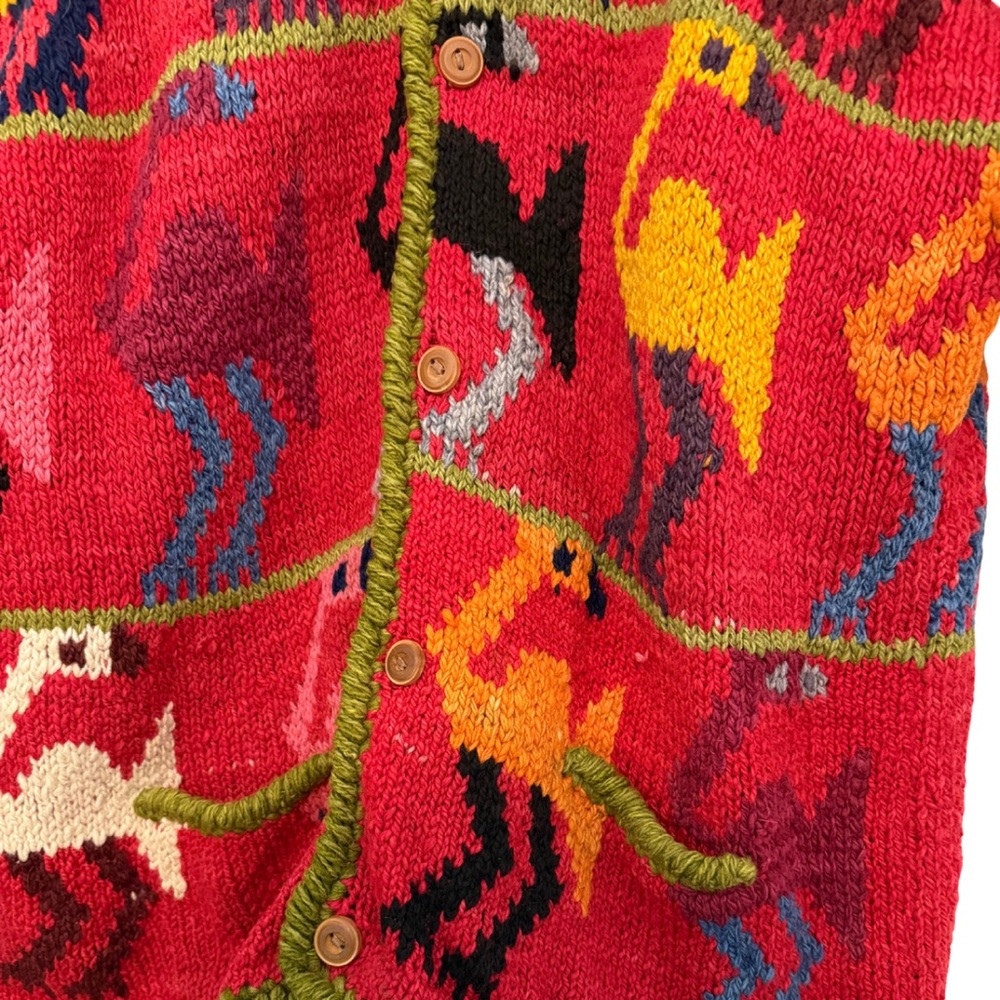 Amano Red Patterned Knit Cardigan Sweater - Picture 5 of 8